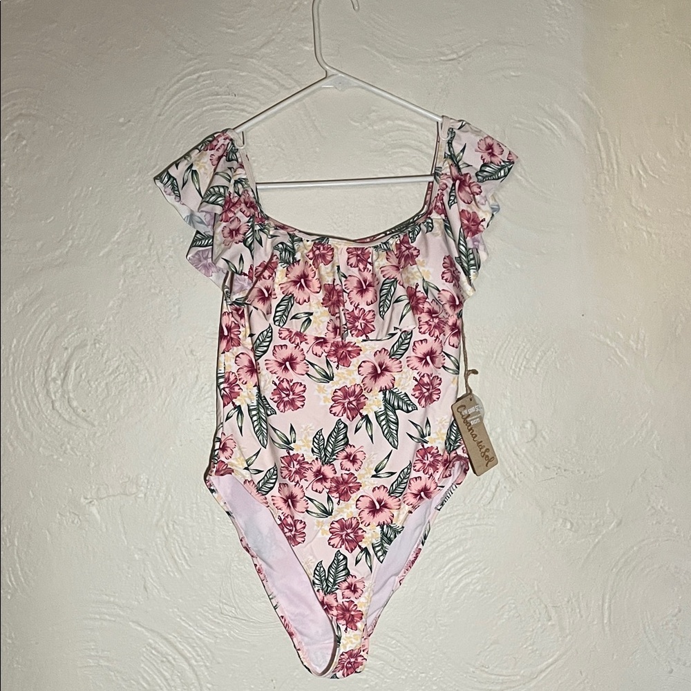 Floral Off-Shoulder One-Piece Swimsuit - Pink Floral